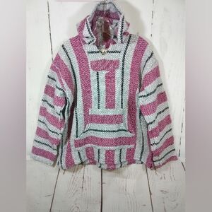 Baja Joe Mexican Blanket Hoodie M Poncho Drug Rug Hippie Surfer Festival Boho